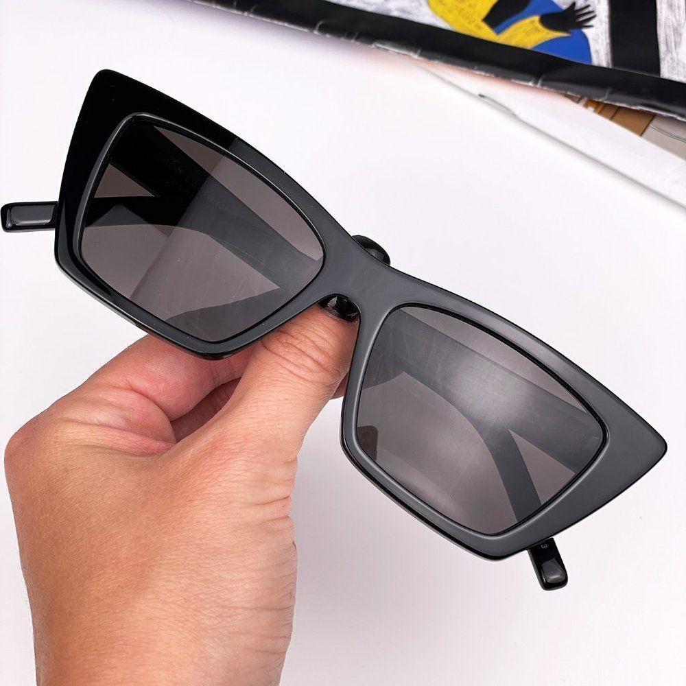 Saint Laurent SL276 MICA 001 Sunglasses Black Grey Cat Eye Women - Picture 2 of 9